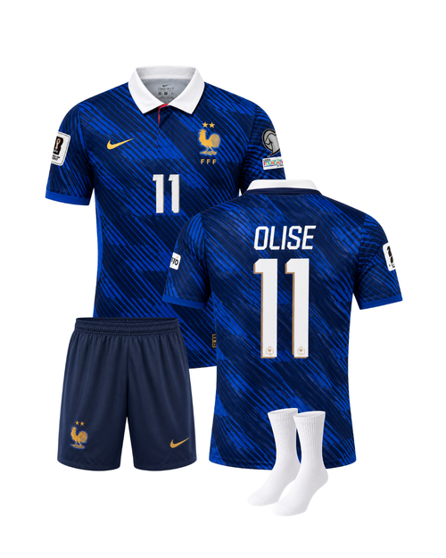 Michael Olise Fransa 2026 Dünya Kupası 3'lü Çocuk Futbol Forma Seti ( Forma,şort ve çorap )