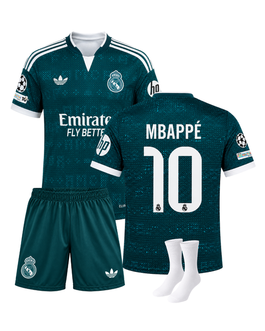 Mbappe Real Madrid 26/27 Sezonu Yeşil Deplasman 3'lü Çocuk Futbol Forma Seti ( Forma,şort ve çorap )
