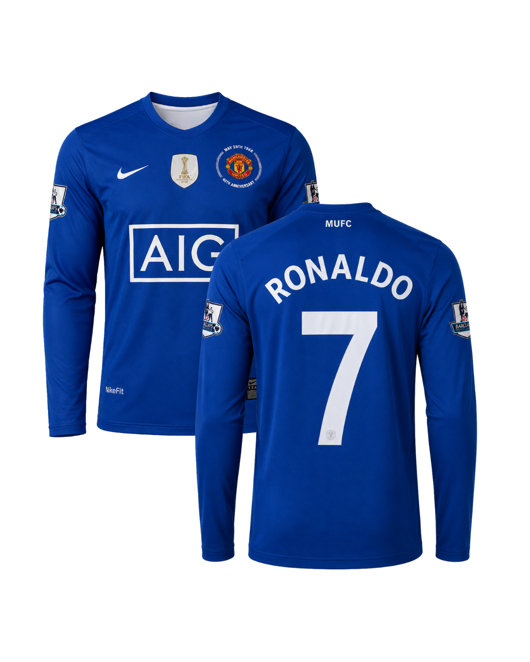 Ronaldo Uzun Kollu Mavi 2008 Manchester United Retro Futbol Forması