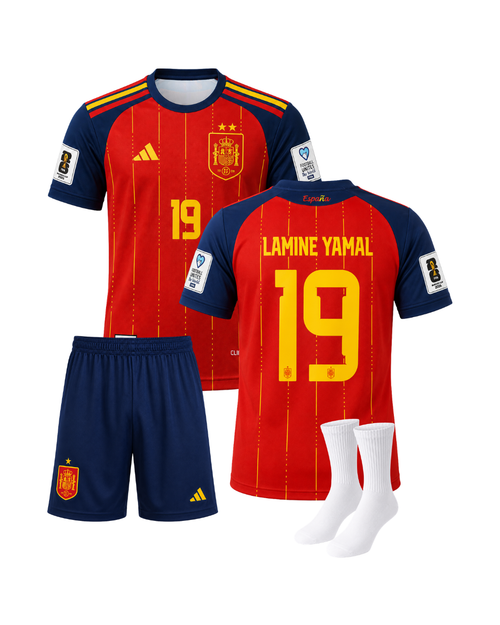 Lamine Yamal İspanya 2026 Dünya Kupası İç Saha 3'lü Çocuk Futbol Forma Seti ( Forma,şort ve çorap )