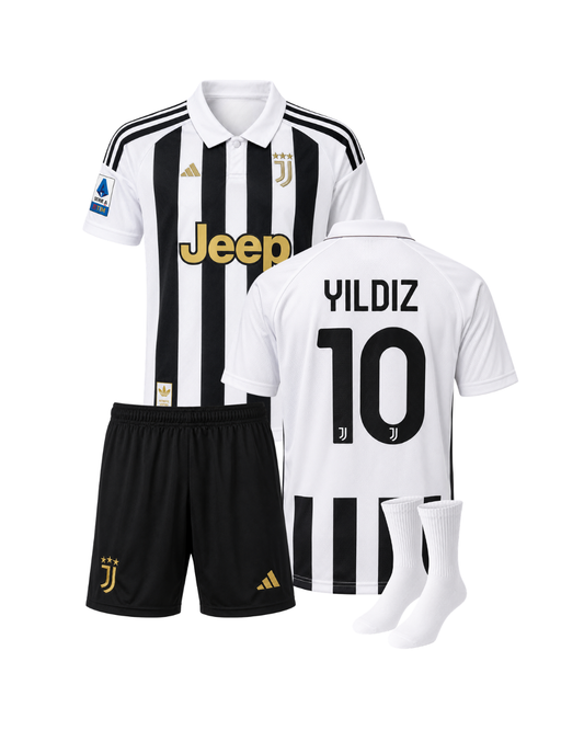 Kenan Yıldız Juventus 26/27 Yeni Sezon İç Saha 3'lü Çocuk Futbol Forma Seti (Forma,şort ve çorap)