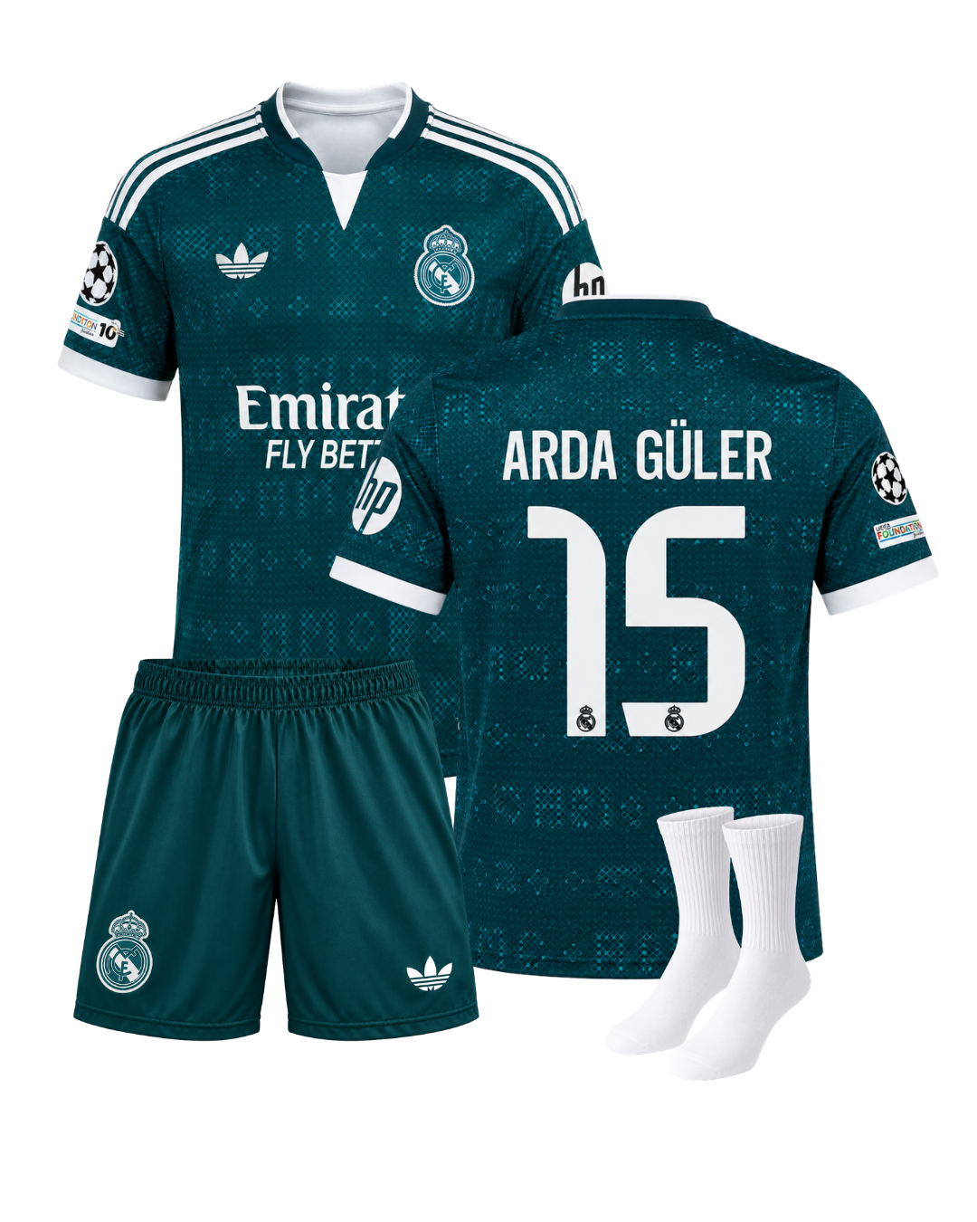 Arda Güler Real Madrid 26/27 Sezonu Yeşil Deplasman 3'lü Çocuk Futbol Forma Seti ( Forma,şort ve çorap )