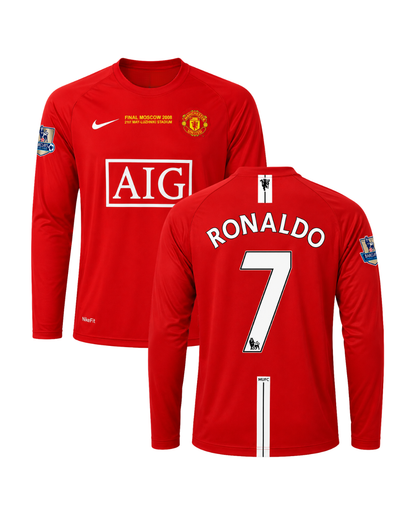 Ronaldo Manchester United 2008 Moscow Finali Kırmızı Uzun Kollu Retro 3'lü Çocuk Futbol Forma Seti (Forma,şort ve çorap)