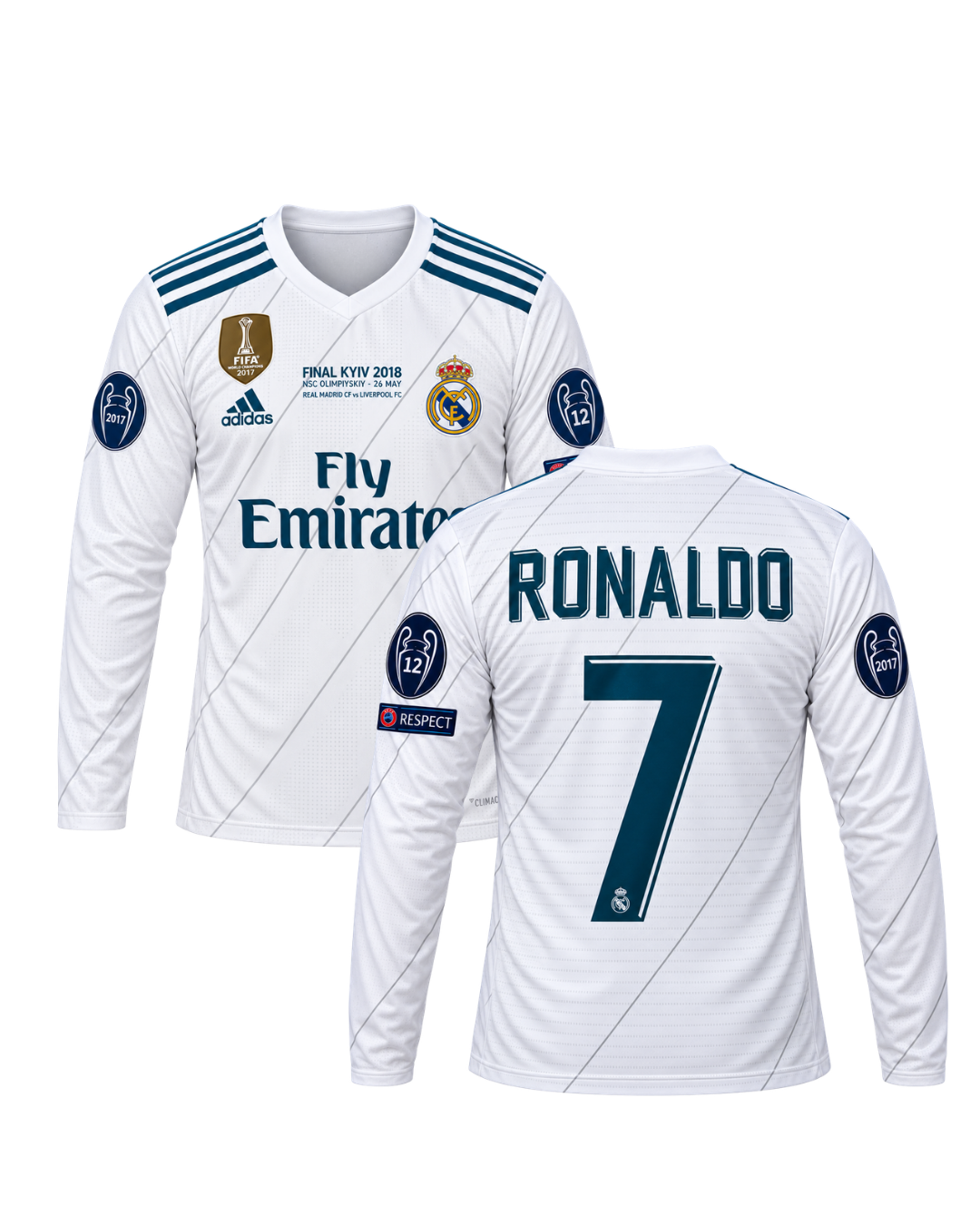 Ronaldo Real Madrid 2018 Şampiyonlar Ligi Finali Uzun Kollu 3'lü Çocuk Futbol Forma Seti ( Forma,şort ve çorap )