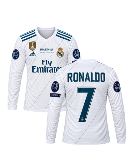 Ronaldo Real Madrid 2018 Şampiyonlar Ligi Finali Uzun Kollu 3'lü Çocuk Futbol Forma Seti ( Forma,şort ve çorap )