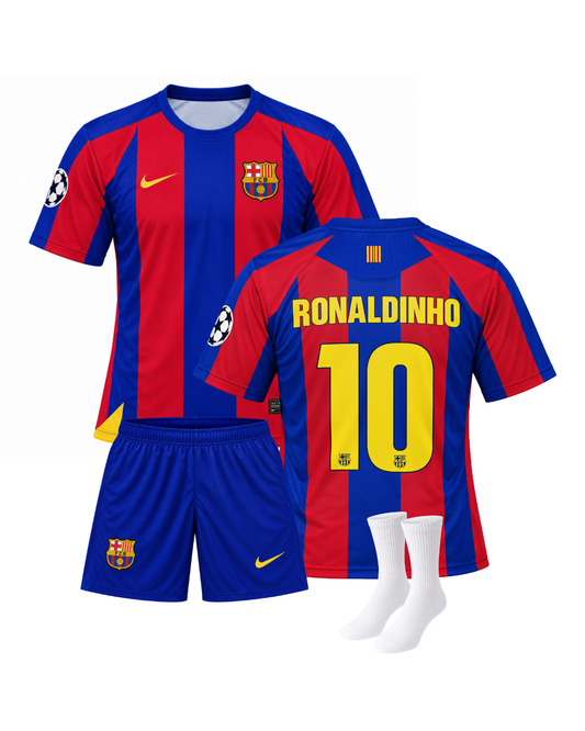 Ronaldinho 05/06 Sezonu Barcelona Retro 3'lü Çocuk Futbol Forma Seti (Forma,şort ve çorap)