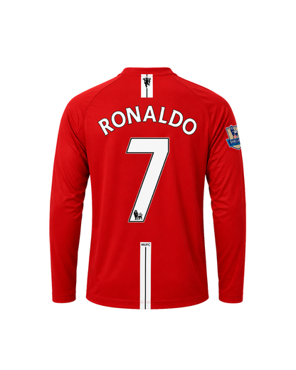 Ronaldo Manchester United 2008 Moscow Finali Kırmızı Uzun Kollu Retro 3'lü Çocuk Futbol Forma Seti (Forma,şort ve çorap)