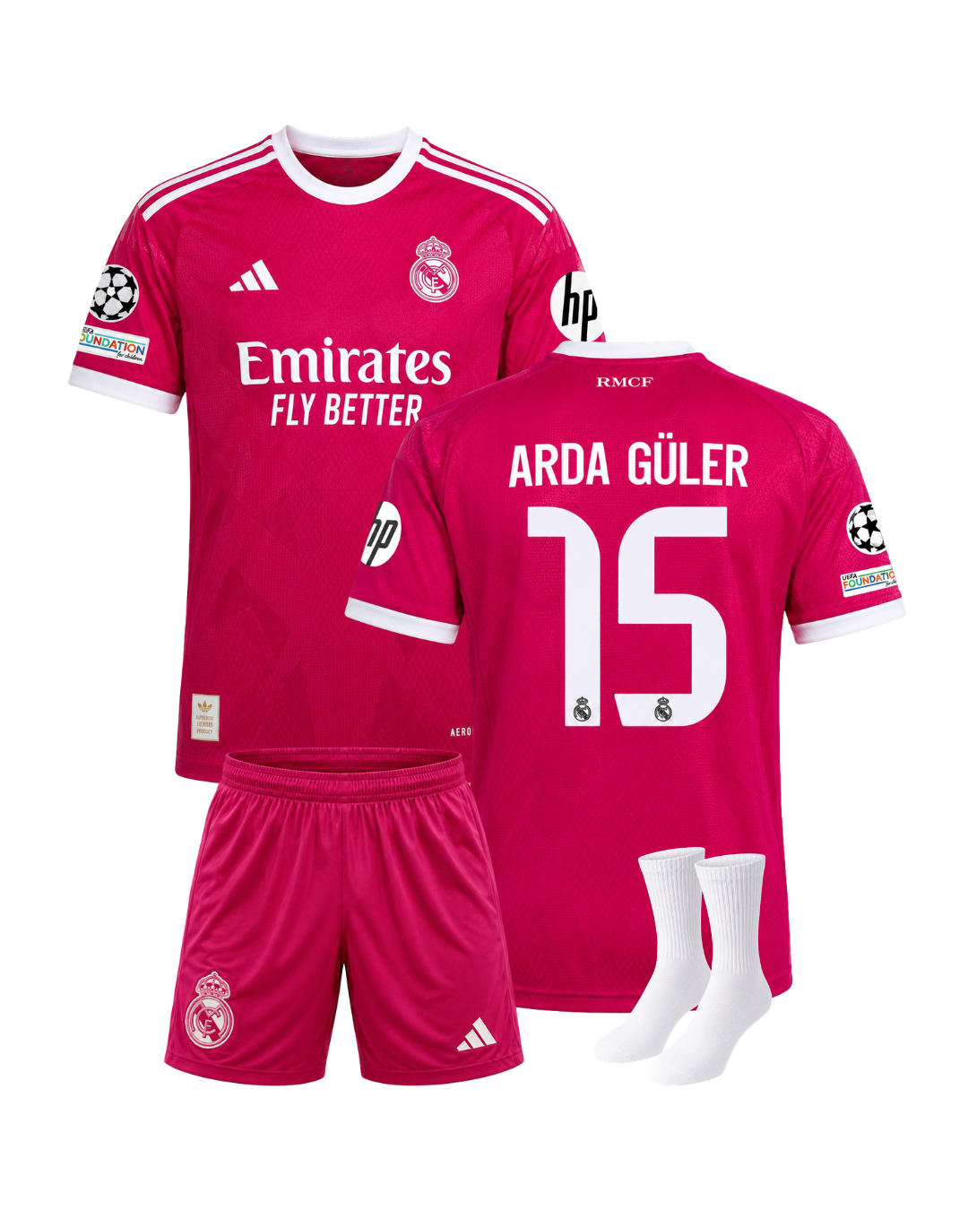 Arda Güler Real Madrid 26/27 Sezonu Alternatif Pembe 3'lü Çocuk Futbol Forma Seti ( Forma,şort ve çorap )
