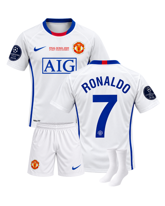 Ronaldo Manchester United 2009 Şampiyonlar Ligi Roma Finali 3'lü Çocuk Futbol Forma Seti ( Forma,şort ve çorap )