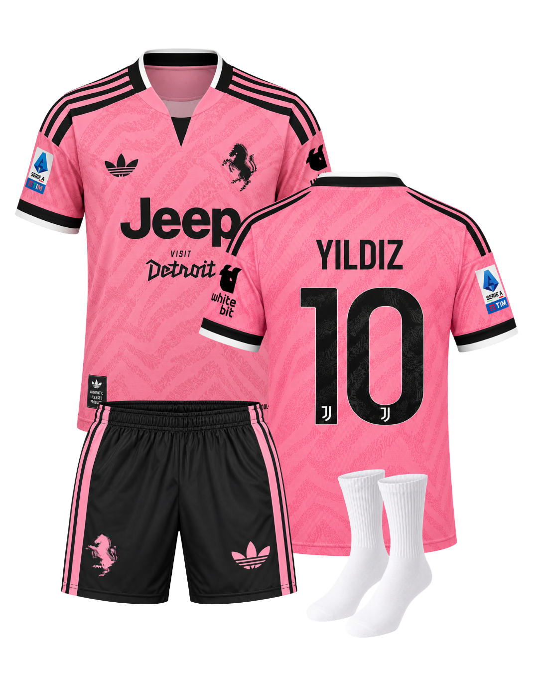 Kenan Yıldız Juventus 26/27 Yeni Sezon Deplasman Pembe 3'lü Çocuk Futbol Forma Seti ( Forma,şort ve çorap )