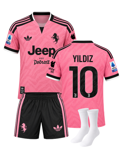 Kenan Yıldız Juventus 26/27 Yeni Sezon Deplasman Pembe 3'lü Çocuk Futbol Forma Seti ( Forma,şort ve çorap )