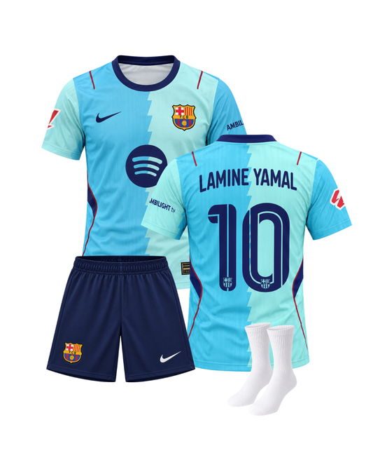 Lamine Yamal Barcelona 26/27 Yeni Sezon Turkuaz Alternatif 3'lü Çocuk Futbol Forma Seti ( Forma,şort ve çorap )
